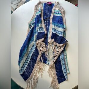 Sleeveless Cardigan Open Front Vest with Tassles